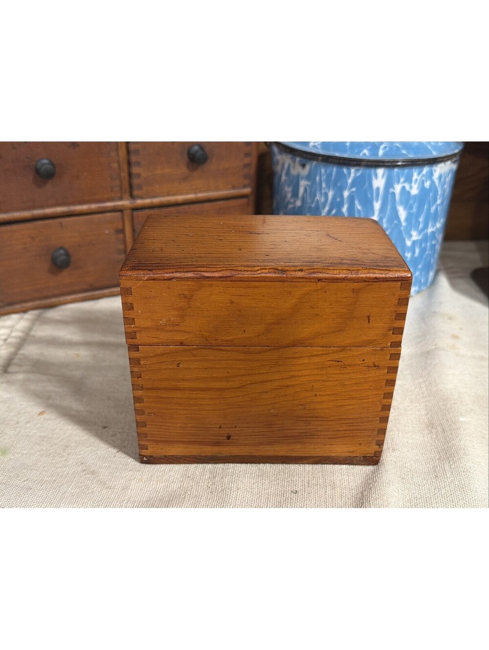 Vintage Wood Recipe File Card Box Dovetailed Primitive Farmhouse Country